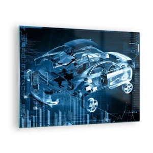 Impression sur verre - Image sur verre - Schéma technologique d'une voiture de style futuriste - 70x50cm - Anatomie de l'ingénierie - Décoration murale moderne pour le salon et la chambre ARTTOR