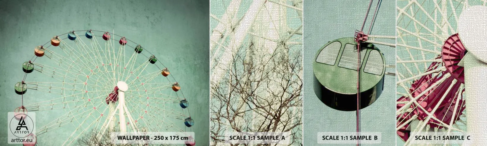 Échantillon de Papier Peint Premium Canvas - Nous vous invitons à vous amuser - grande roue, Manège, Ancien - 100x30 cm