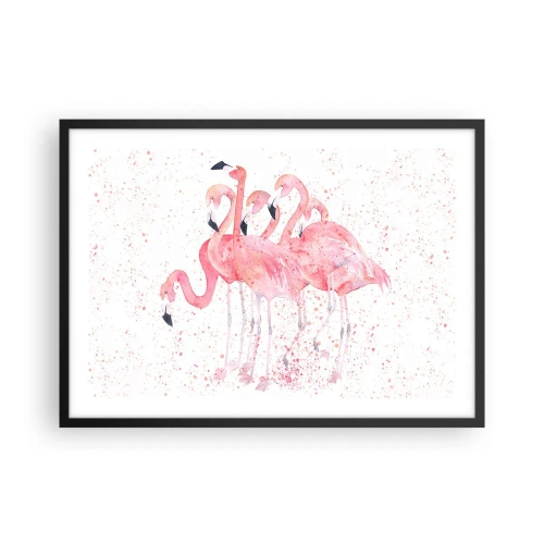 Affiche dans un cadre noir - Poster - Flamants roses dans un style aquarelle artistique - 70x50cm - Ensemble rose - Décoration murale moderne pour le salon et la chambre ARTTOR