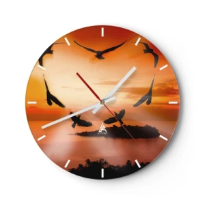 Horloge murale - Pendule murale - Oiseaux sur l'île au coucher du soleil - 30x30cm - Aimer le monde comme les oiseaux - Décoration murale moderne pour le salon, la cuisine et la chambre ARTTOR