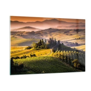 Impression sur verre - Image sur verre - Paysage toscan au lever du soleil - 120x80cm - Arcadie - le paysage toscan - Décoration murale moderne pour le salon et la chambre ARTTOR