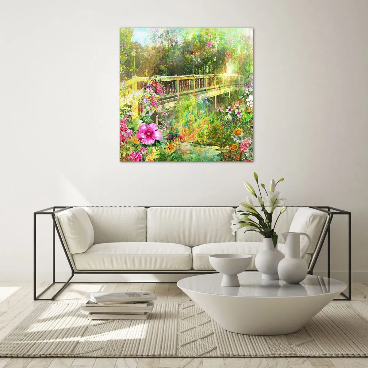 Impression sur verre - Image sur verre - Le soupire d'un pont de printemps - 50x50 cm