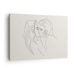 Impression sur toile - Image sur toile - Une illustration minimaliste d'un couple dans une étreinte amoureuse - 70x50cm - Enlacé de sentiment - Décoration murale moderne pour le salon et la chambre ARTTOR