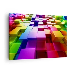 Impression sur toile - Image sur toile - Cubes géométriques 3D colorés - 70x50cm - Collaboration Op art dans une équipe - Décoration murale moderne pour le salon et la chambre ARTTOR