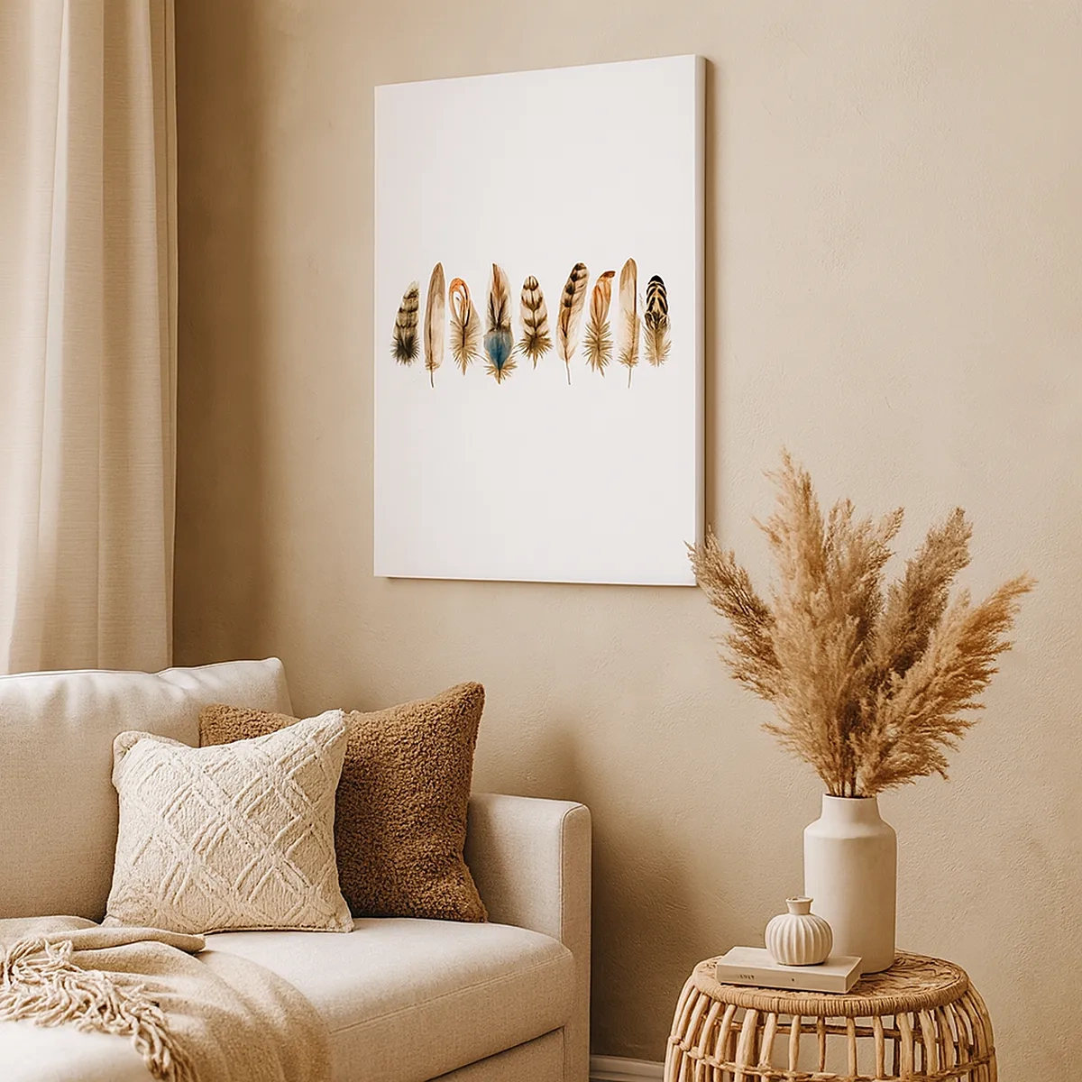 Impression sur toile - Image sur toile - Motif décoratif d'une collection de plumes diverses - 50x70cm - Variation à plumes - Décoration murale moderne pour le salon et la chambre ARTTOR