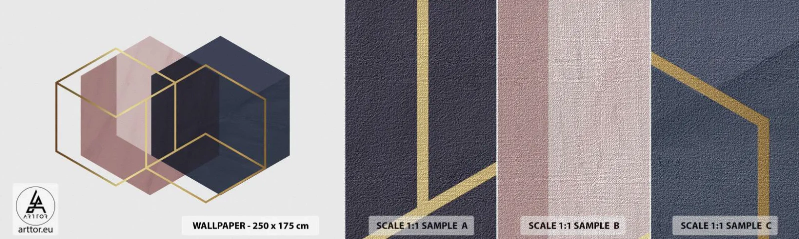 Échantillon de Papier Peint Premium Canvas - Le pouvoir de la simplicité - Abstraction, Morceau, Hexagone - 100x30 cm