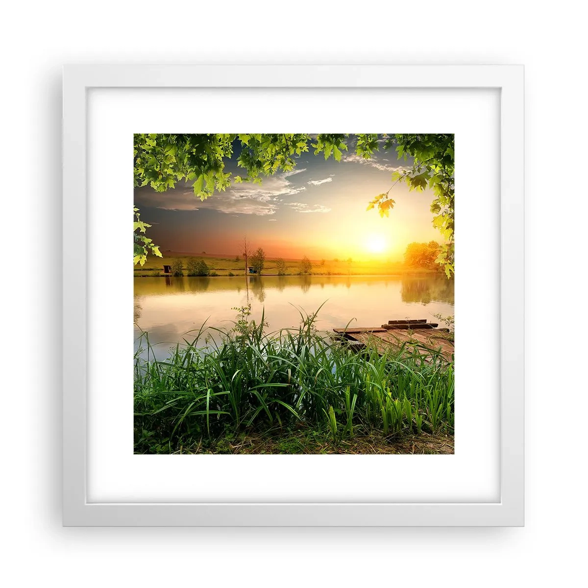 Affiche dans un cadre blanc - Poster - Paysage dans un cadre verdoyant - 30x30 cm