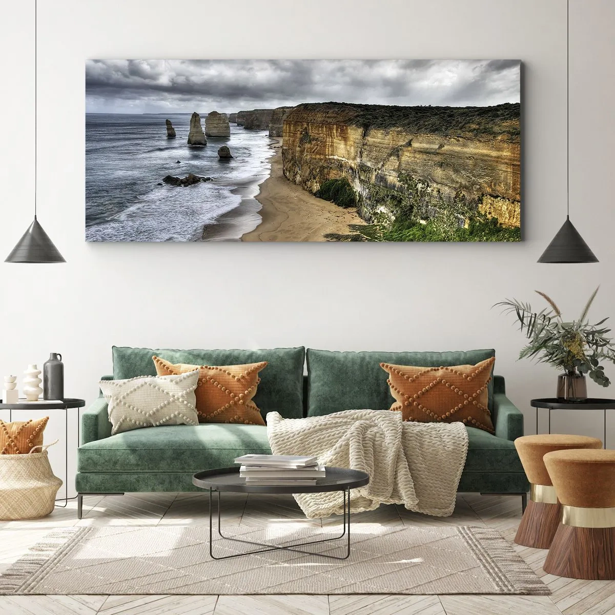 Impression sur toile - Image sur toile - Côte rocheuse avec plage et formations rocheuses - 160x50cm - Beauté brute - Décoration murale moderne pour le salon et la chambre ARTTOR