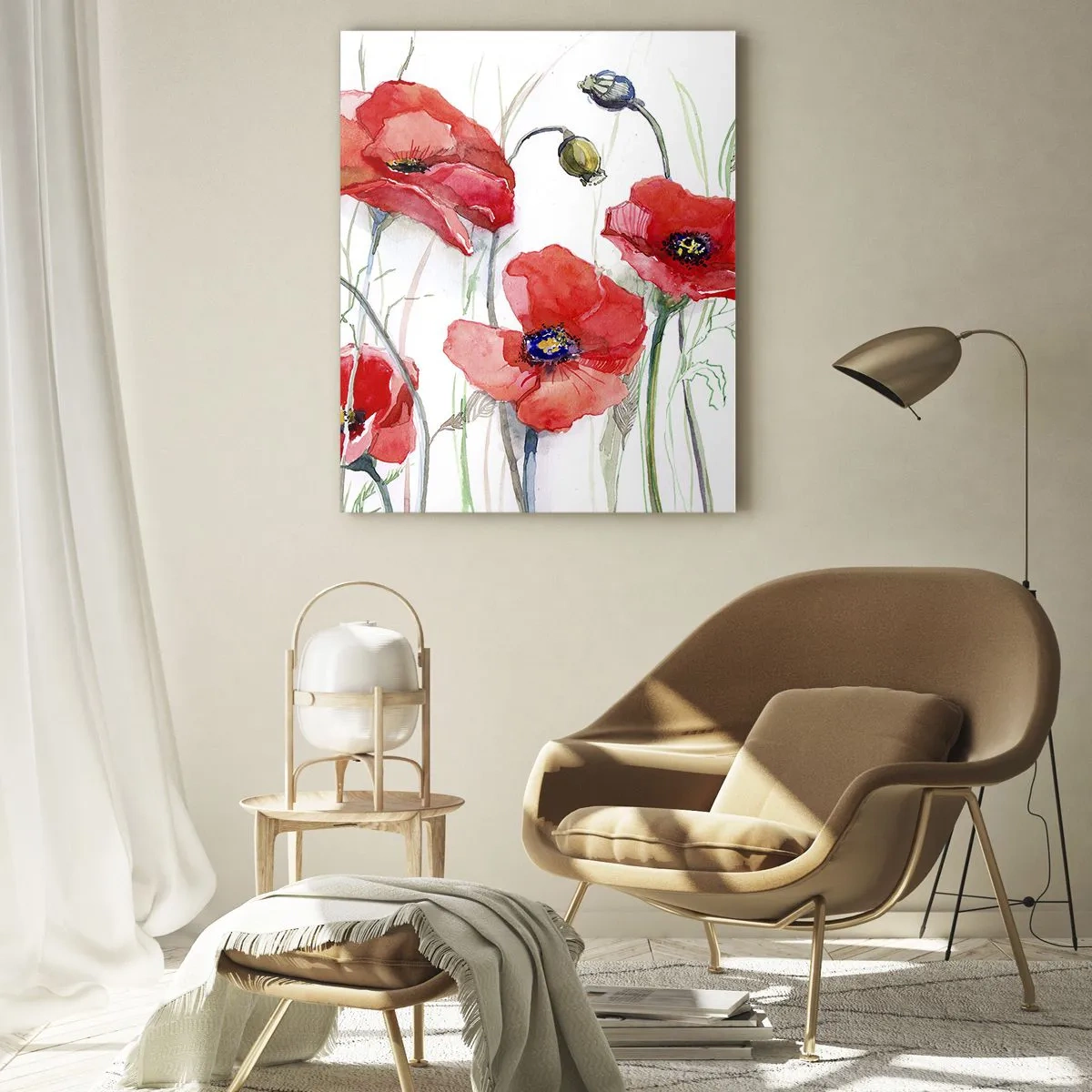 Impression sur verre - Image sur verre - Coquelicots rouges à l'aquarelle sur fond blanc - 50x70cm - Fleurs polonaises - Décoration murale moderne pour le salon et la chambre ARTTOR