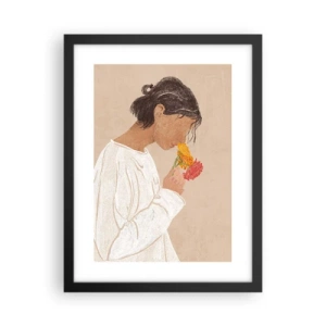Affiche dans un cadre noir - Poster - Fille et fleurs - 30x40 cm