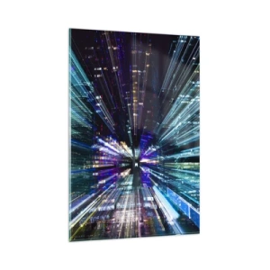 Impression sur verre - Image sur verre - Vue dynamique de la ville la nuit avec un effet de lumière - 80x120cm - Transition vers l'hyperespace - Décoration murale moderne pour le salon et la chambre ARTTOR