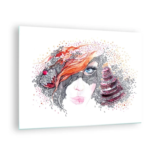 Impression sur verre - Image sur verre - Portrait d'une femme aux motifs dynamiques et aux accents rouges - 70x50cm - Avec elle, c'est tous les jours la fête - Décoration murale moderne pour le salon et la chambre ARTTOR