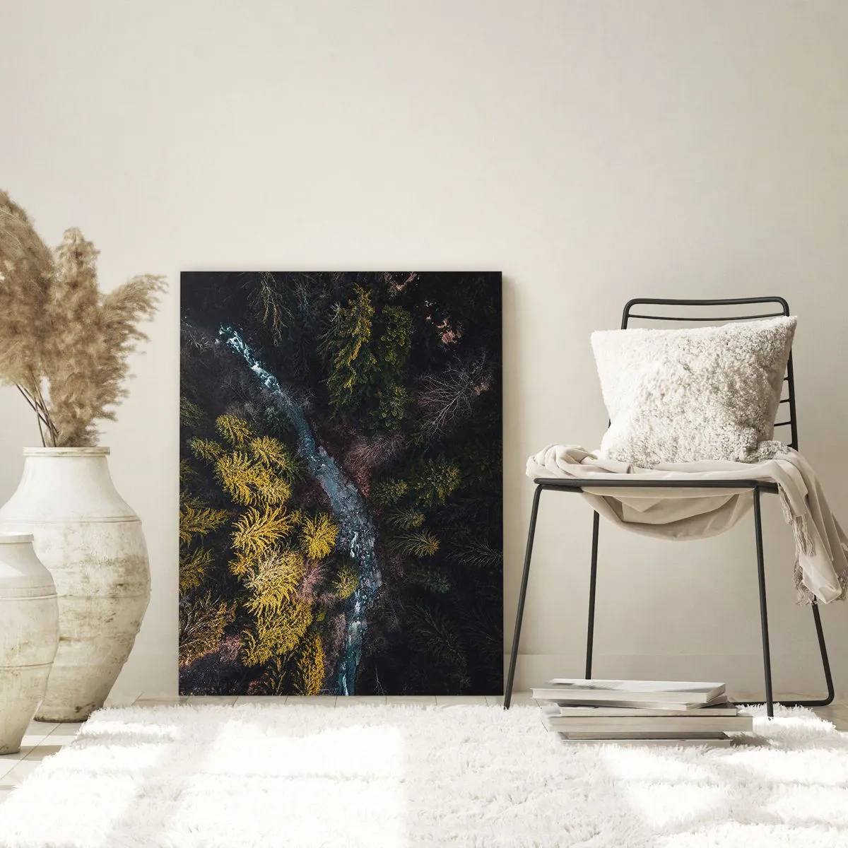 Impression sur verre - Image sur verre - Vue aérienne d'un paysage forestier avec un ruisseau sinueux - 50x70cm - De plus en plus vite - Décoration murale moderne pour le salon et la chambre ARTTOR