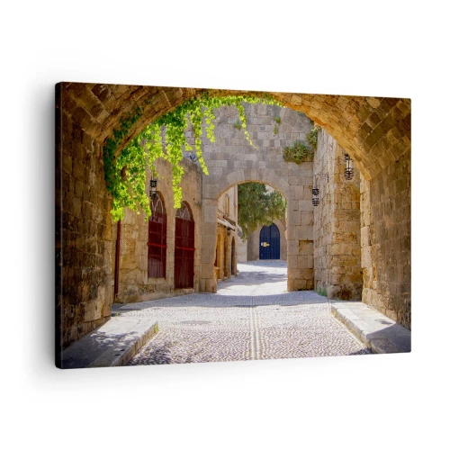 Impression sur toile - Image sur toile - Arches en pierre et rues pavées de style médiéval - 70x50cm - Le cortège apparaîtra bientôt - Décoration murale moderne pour le salon et la chambre ARTTOR