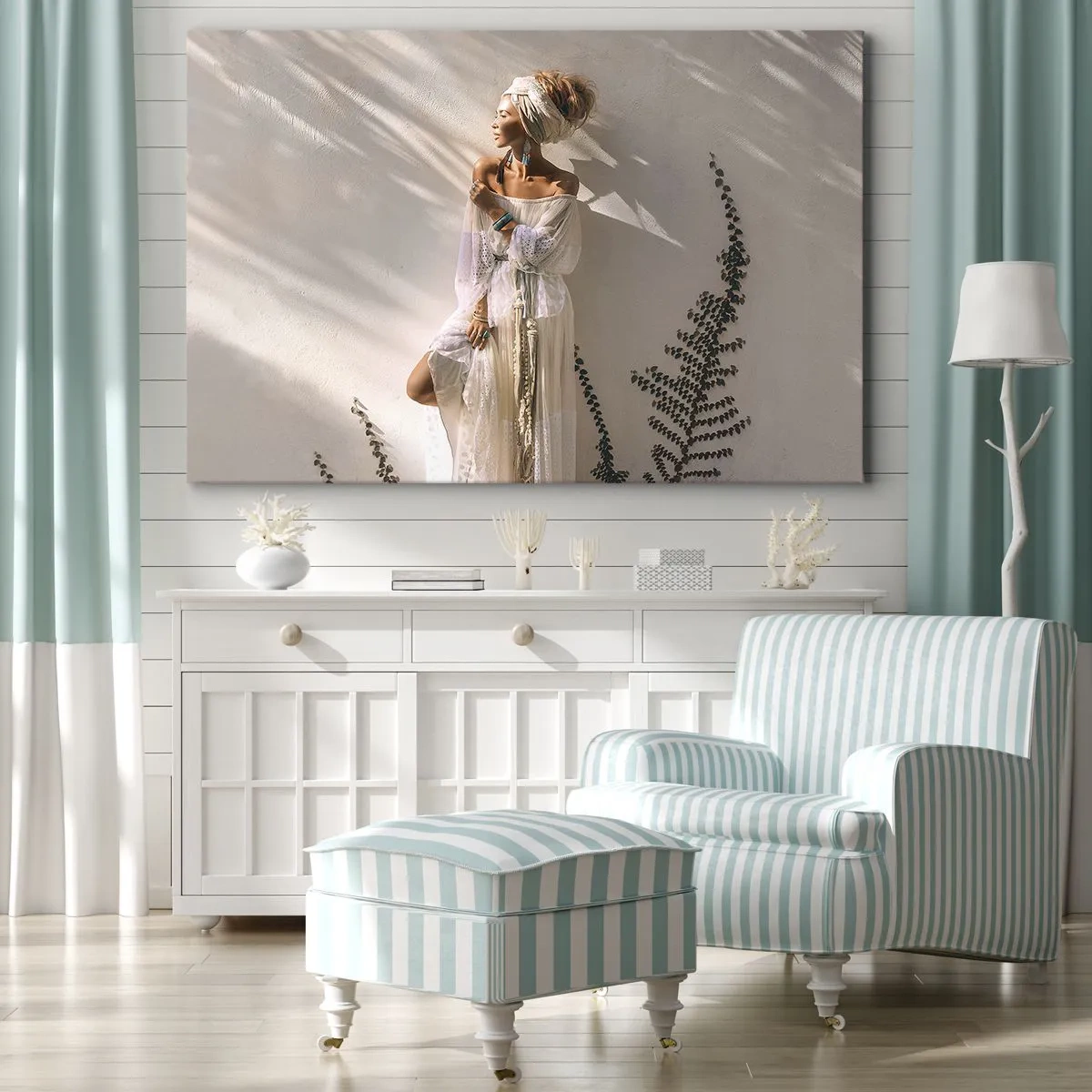 Impression sur toile - Image sur toile - Une femme au style bohème illuminée par les rayons du soleil - 100x70cm - Le soleil et la fille - Décoration murale moderne pour le salon et la chambre ARTTOR