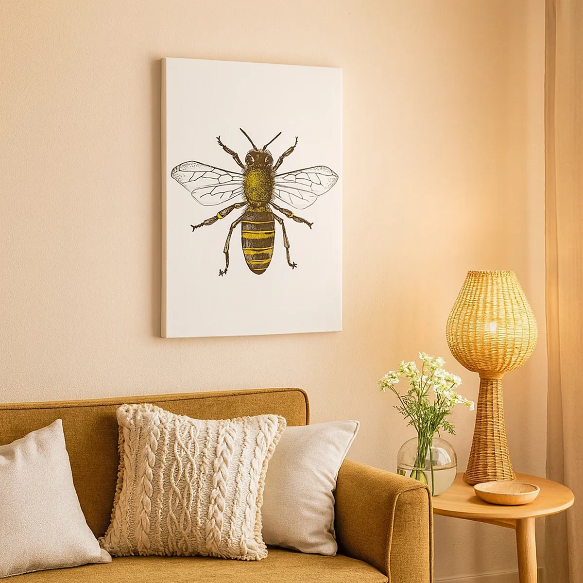 Impression sur toile - Image sur toile - Illustration détaillée d'une abeille sur fond blanc - 50x70cm - Belle et bonne - Décoration murale moderne pour le salon et la chambre ARTTOR