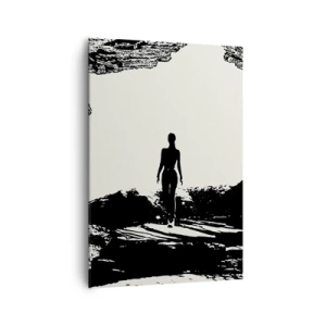 Impression sur toile - Image sur toile - Silhouette noire et blanche d'une femme dans une grotte contre le ciel - 70x100cm - Nouveau look - Décoration murale moderne pour le salon et la chambre ARTTOR