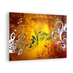 Impression sur verre - Image sur verre - Motifs musicaux sur fond d'ornements dorés - 70x50cm - Que la musique coule - Décoration murale moderne pour le salon et la chambre ARTTOR