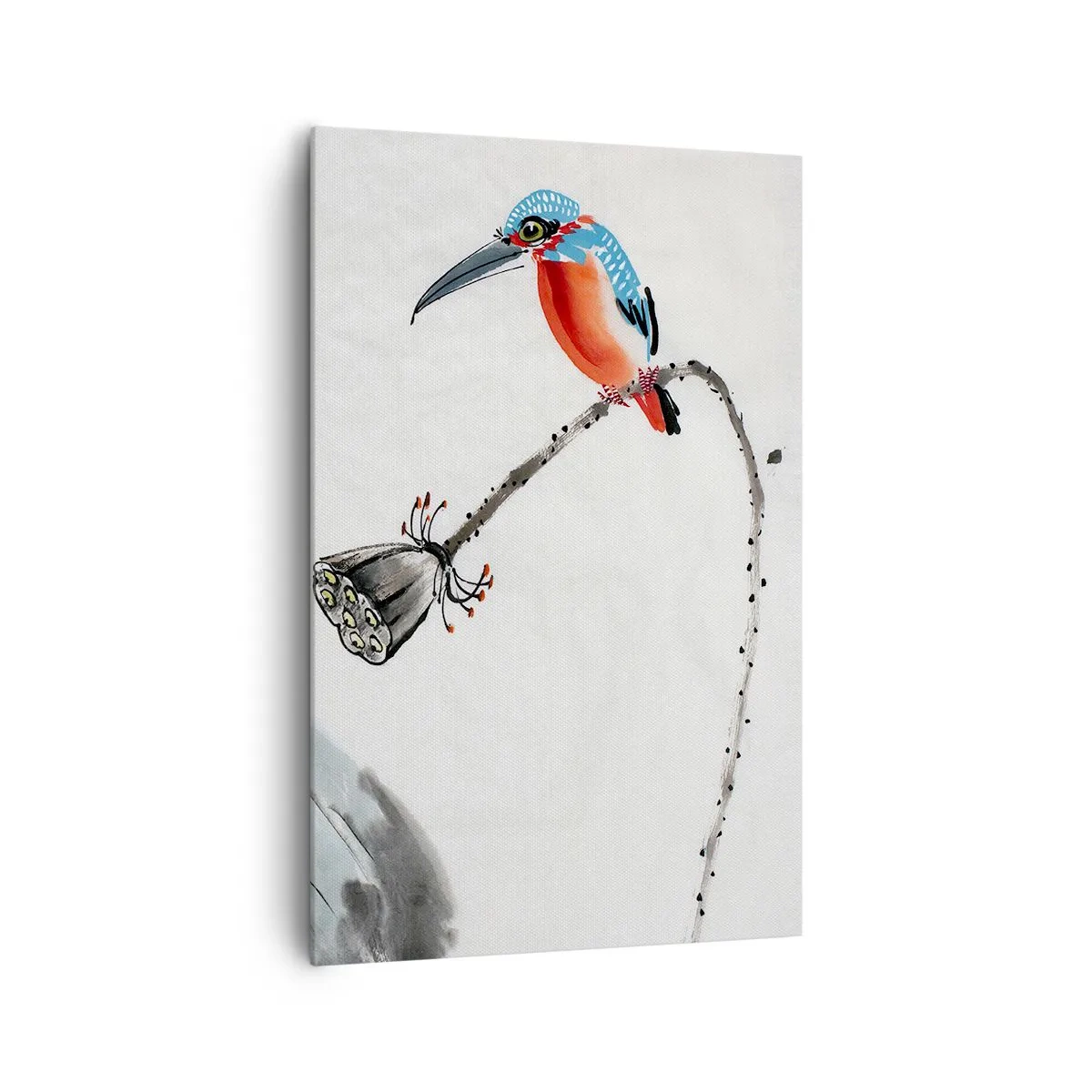 Impression sur toile - Image sur toile - Un oiseau coloré sur fond de végétation et une libellule - 80x120cm - La vie du champ - Décoration murale moderne pour le salon et la chambre ARTTOR