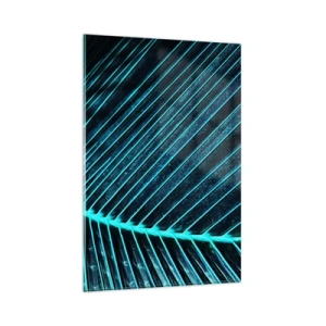 Impression sur verre - Image sur verre - Macrophotographie d'une feuille dans les tons turquoise et bleu marine - 80x120cm - Texture verte - Décoration murale moderne pour le salon et la chambre ARTTOR