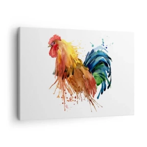 Impression sur toile - Image sur toile - Coq coloré dans un style aquarelle - 70x50cm - Robe royale, fierté royale - Décoration murale moderne pour le salon et la chambre ARTTOR