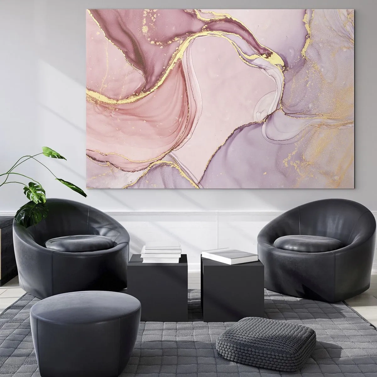 Impression sur verre - Image sur verre - Une composition abstraite dans les tons de rose et d'or - 70x50cm - Caresse de couleurs - Décoration murale moderne pour le salon et la chambre ARTTOR