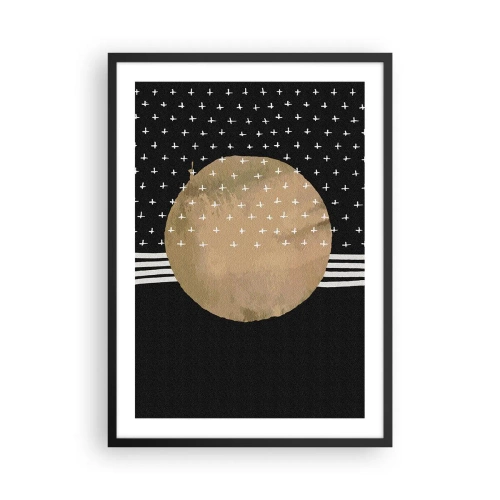 Affiche dans un cadre noir - Poster - Boule dorée abstraite sur fond noir avec motifs - 50x70cm - Composition : drapeau galaxie - Décoration murale moderne pour le salon et la chambre ARTTOR