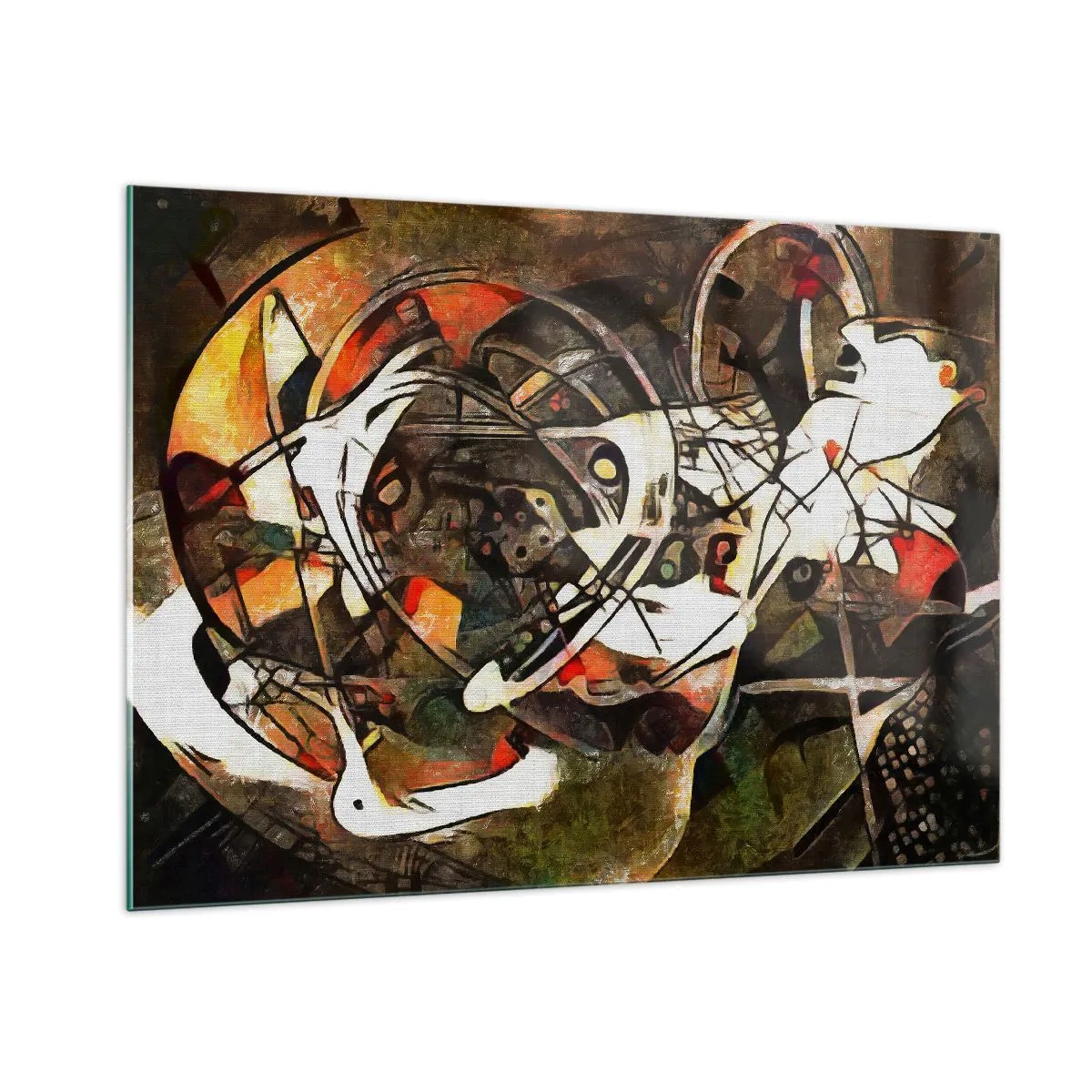 Impression sur verre - Image sur verre - Peinture abstraite avec des cercles et des lignes dynamiques - 100x70cm - Vous entendez le mouvement ? - Décoration murale moderne pour le salon et la chambre ARTTOR