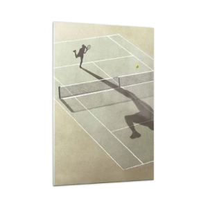 Impression sur verre - Image sur verre - L'ombre d'un joueur de tennis sur le court pendant un match de tennis - 70x100cm - Dépassement de soi - Décoration murale moderne pour le salon et la chambre ARTTOR