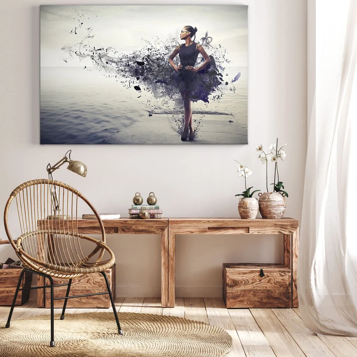 Impression sur toile - Image sur toile - Une femme dans une composition artistique sur fond d'eau - 100x70cm - Vénus africaine - Décoration murale moderne pour le salon et la chambre ARTTOR