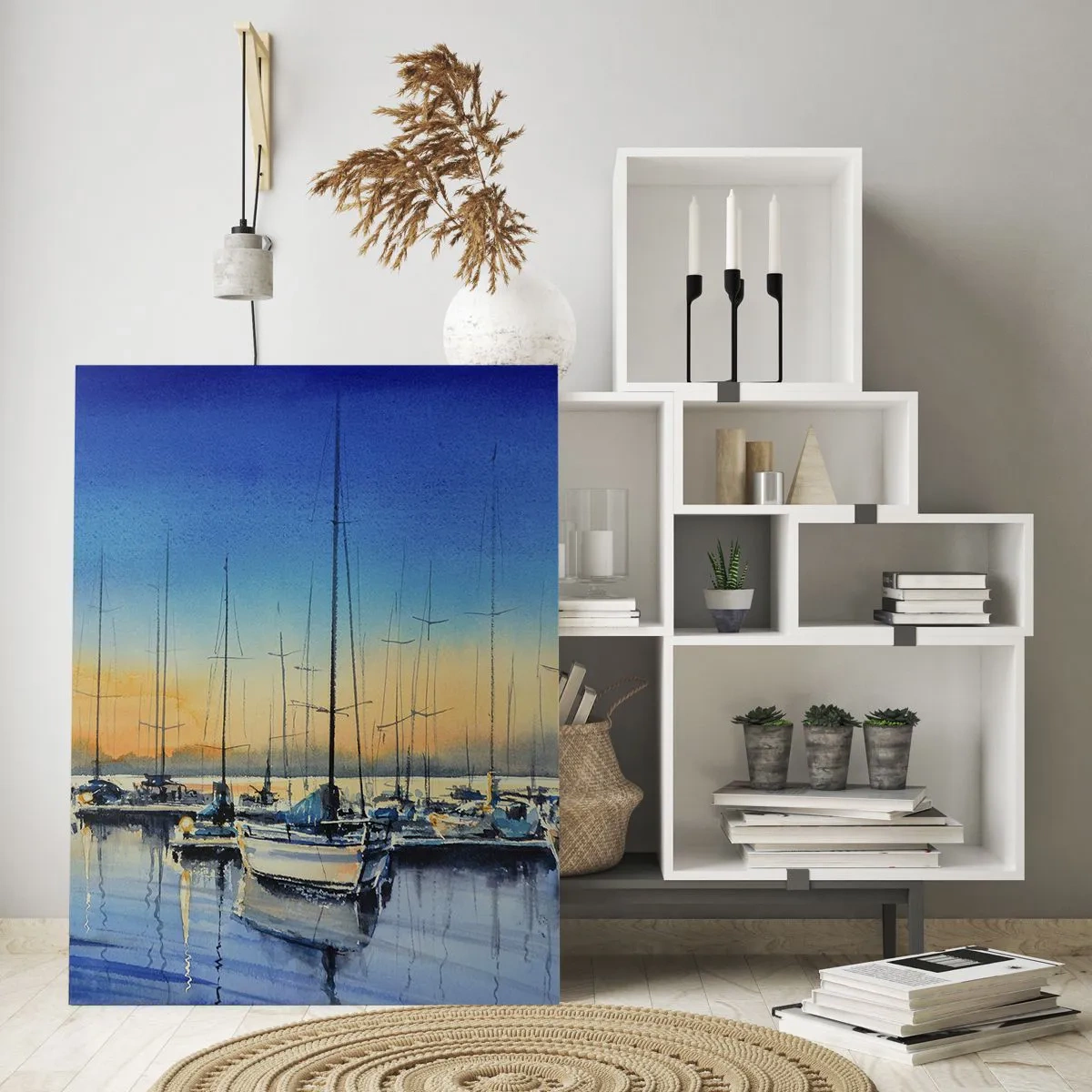 Impression sur verre - Image sur verre - Voiliers dans le port au coucher du soleil - 50x70cm - Fin d'une belle journée - Décoration murale moderne pour le salon et la chambre ARTTOR