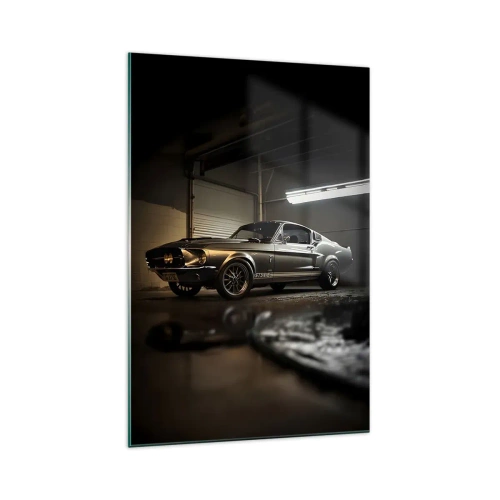 Impression sur verre - Image sur verre - Voiture classique dans un garage rétro - 70x100cm - Retour dans le passé - Décoration murale moderne pour le salon et la chambre ARTTOR