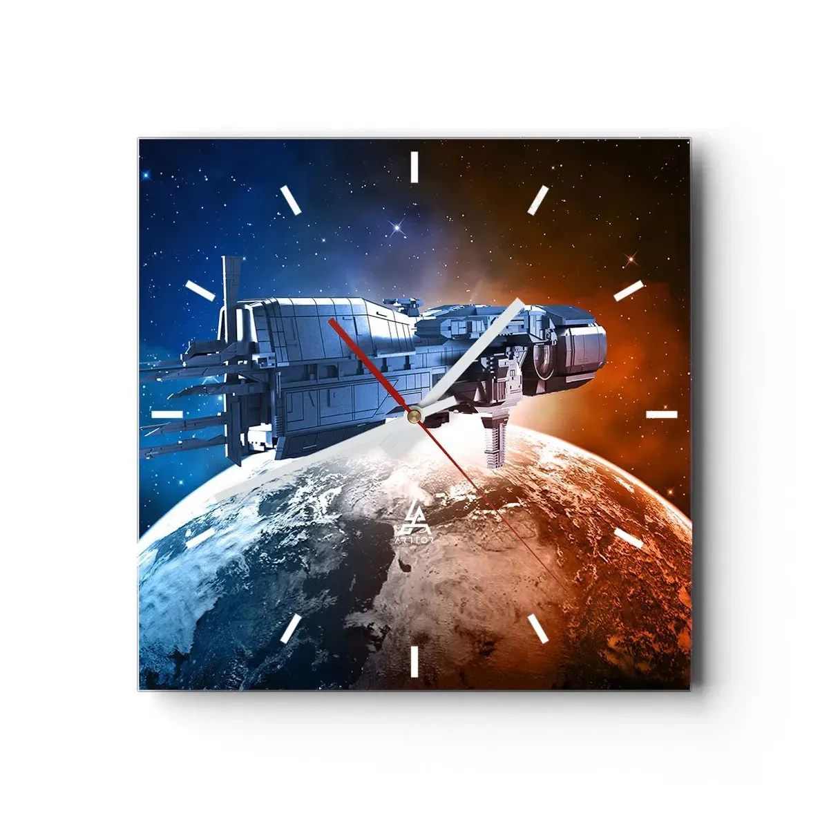 Horloge murale - Pendule murale - Un vaisseau spatial avec en arrière-plan une planète dans l'espace - 30x30cm - Un observateur attentif - Décoration murale moderne pour le salon et la chambre ARTTOR