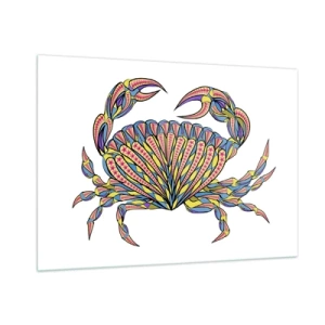 Impression sur verre - Image sur verre - Illustration d'un crabe coloré dans un style géométrique - 100x70cm - Bijoux de la mer - Décoration murale moderne pour le salon et la chambre ARTTOR