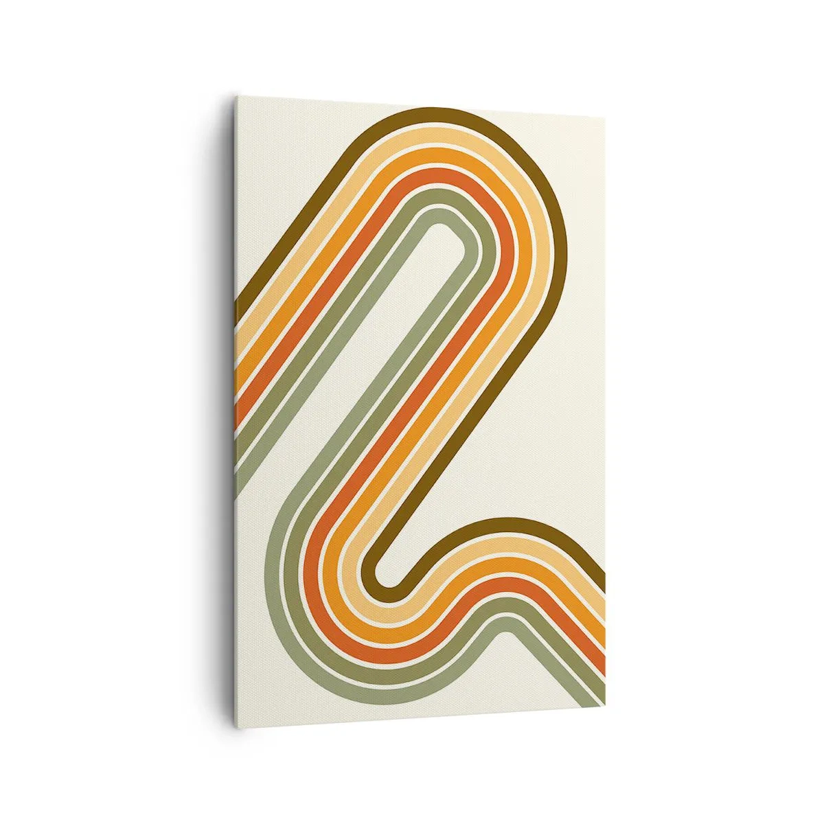 Impression sur toile - Image sur toile - Motif géométrique dans les tons de vert, orange et beige sur fond clair - 80x120cm - En zig zag vers le but - Décoration murale moderne pour le salon et la chambre ARTTOR