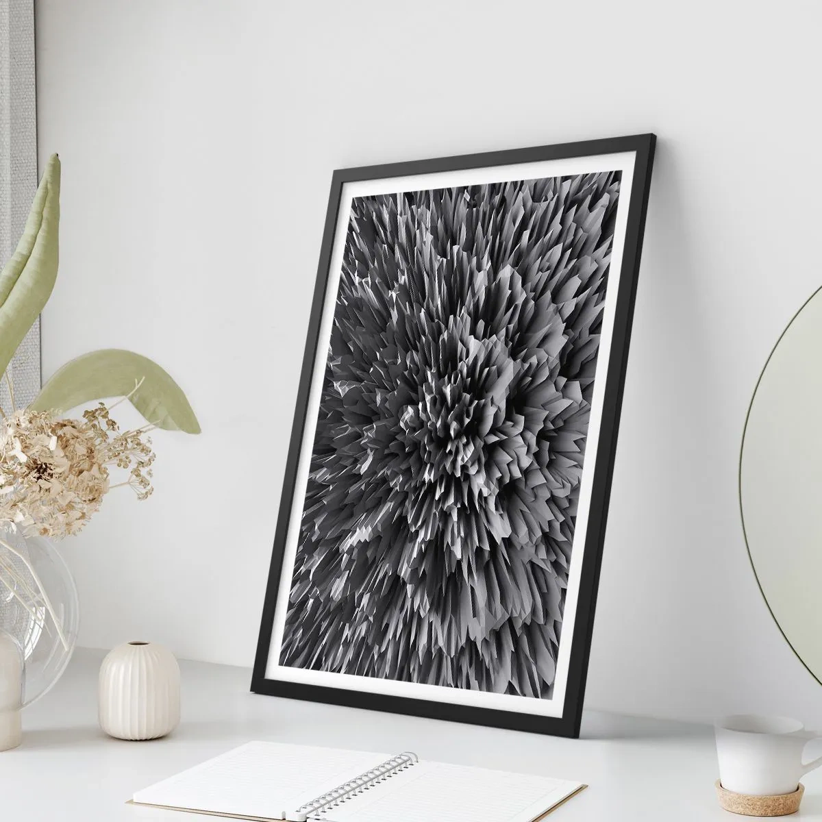 Affiche dans un cadre noir - Poster - Composition abstraite en noir et blanc avec des formes géométriques - 50x70cm - Ça ne peut pas être plus dur que ça - Décoration murale moderne pour le salon et la chambre ARTTOR