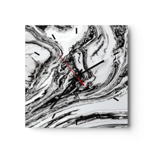Horloge murale - Pendule murale - Motif de marbre abstrait en noir et blanc - 30x30cm - Au début, c'était le chaos - Décoration murale moderne pour le salon et la chambre ARTTOR