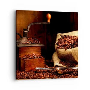 Impression sur toile - Image sur toile - Nature morte avec grains de café et moulin - 40x40 cm