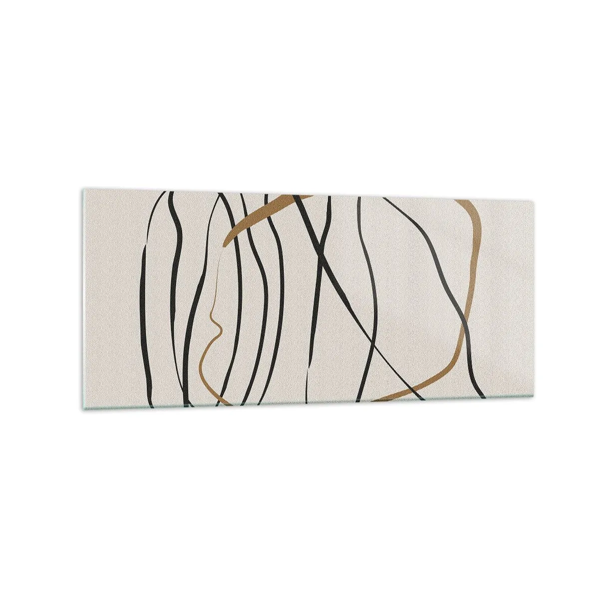 Impression sur verre - Image sur verre - Lignes artistiques en noir et or sur fond clair - 120x50cm - Composition – danse en boucle - Décoration murale moderne pour le salon et la chambre ARTTOR