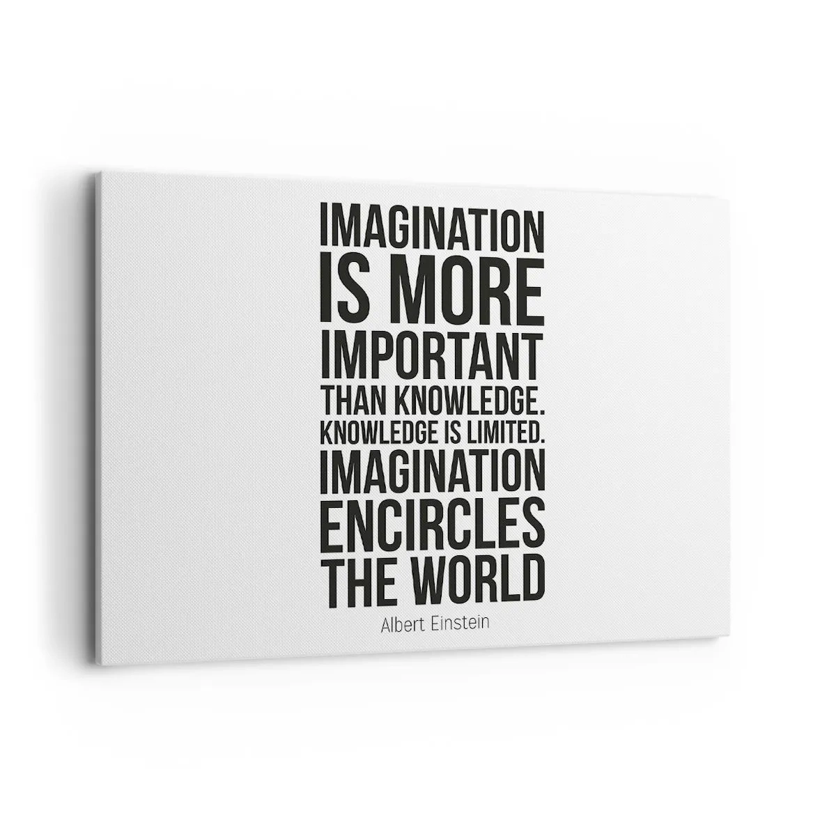 Impression sur toile - Image sur toile - Citation inspirante sur fond blanc en police noire - 100x70cm - Einstein sur le pouvoir de l'imagination - Décoration murale moderne pour le salon et la chambre ARTTOR