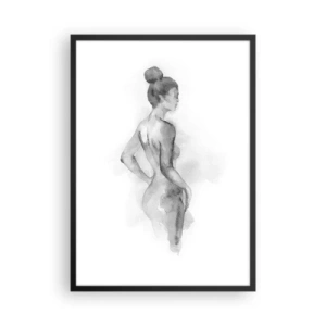 Affiche dans un cadre noir - Poster - Un portrait subtil à l'aquarelle d'une femme dans des tons de gris. - 50x70cm - Belle comme une peinture - Décoration murale moderne pour le salon et la chambre ARTTOR