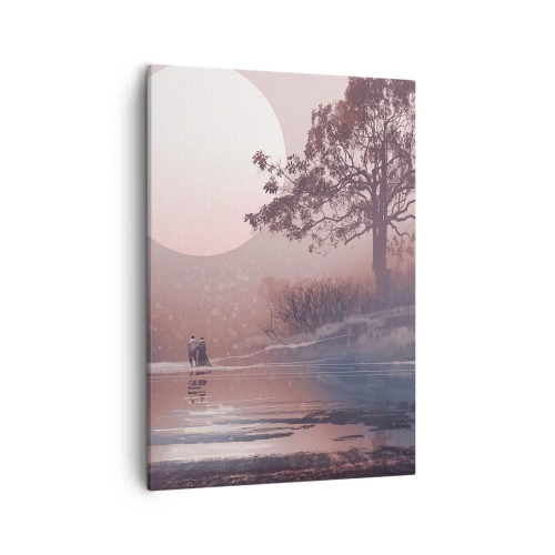 Impression sur toile - Image sur toile - Scène romantique avec la lune et un arbre au bord de l'eau - 50x70cm - Merveilles de la nuit - Décoration murale moderne pour le salon et la chambre ARTTOR