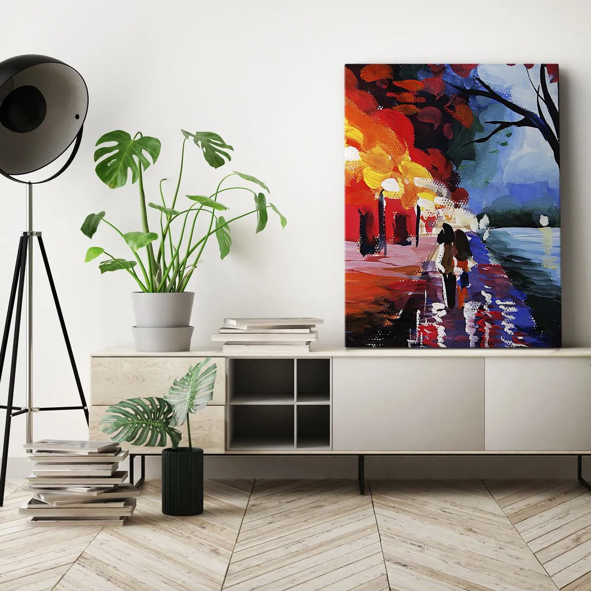 Impression sur toile - Image sur toile - Une promenade d'automne le long du sentier surplombant l'eau - 70x100cm - Automne flamboyant dans le parc - Décoration murale moderne pour le salon et la chambre ARTTOR