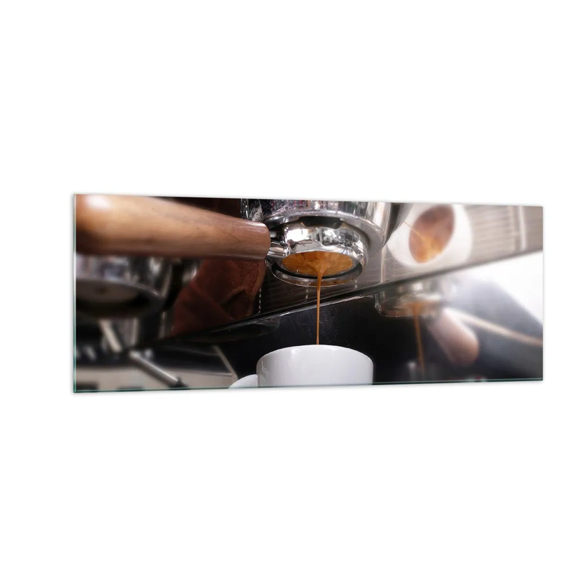 Impression sur verre - Image sur verre - Gros plan d'une machine à café préparant un expresso frais - 140x50cm - Bon moment de la journée - Décoration murale moderne pour le salon et la chambre ARTTOR