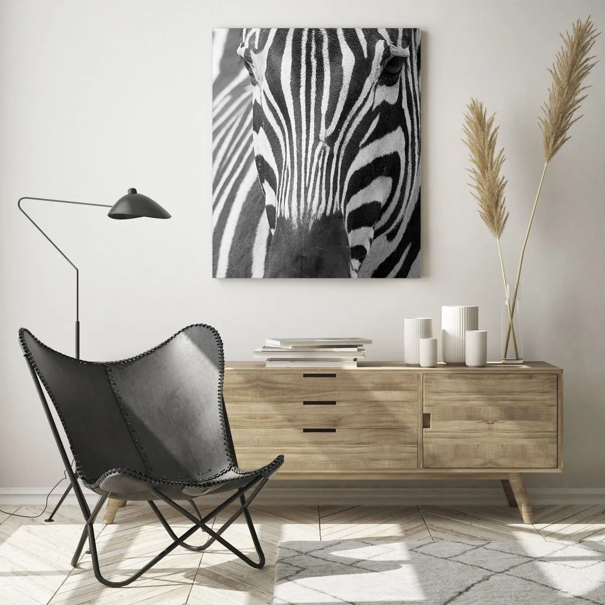 Impression sur verre - Image sur verre - Gros plan noir et blanc d'un zèbre avec ses rayures distinctives. - 70x100cm - Le monde est noir et blanc - Décoration murale moderne pour le salon et la chambre ARTTOR