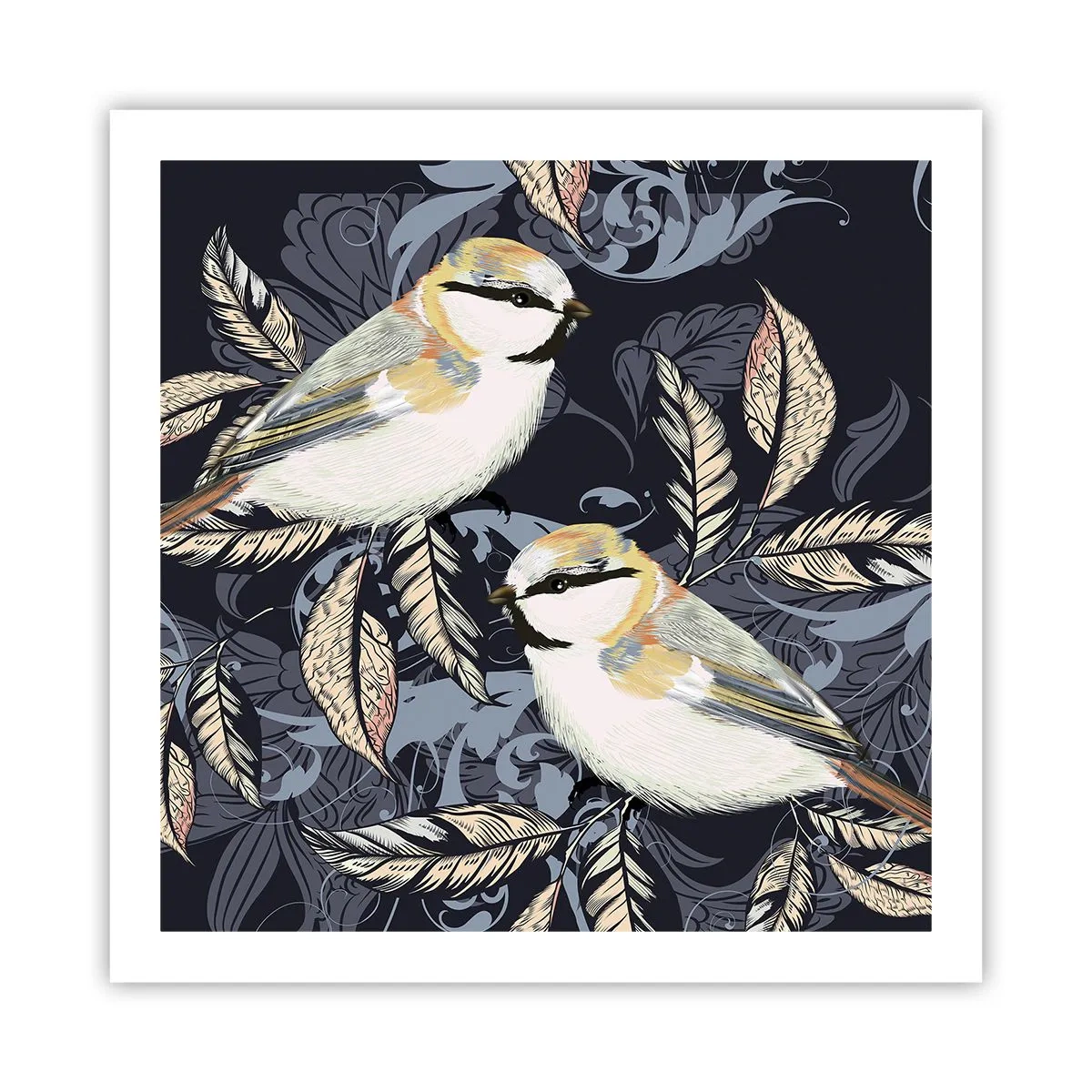 Affiche - Poster - Babillement jaune et bleu - 60x60 cm