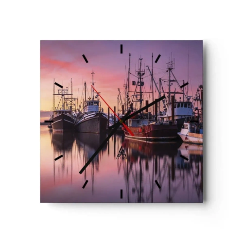 Horloge murale - Pendule murale - Bateaux de pêche dans le port au coucher du soleil - 30x30cm - Avant le jour suivant - Décoration murale moderne pour le salon et la chambre ARTTOR