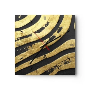 Horloge murale - Pendule murale - Vagues abstraites dorées sur fond noir - 30x30cm - Tout coule - Décoration murale moderne pour le salon et la chambre ARTTOR