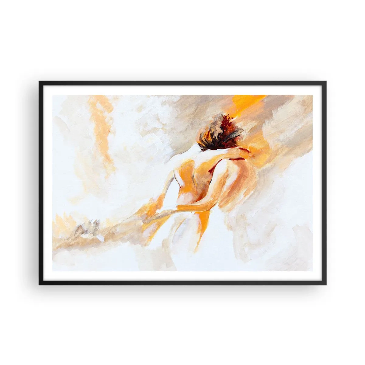 Affiche dans un cadre noir - Poster - Scène abstraite d'une étreinte romantique - 100x70cm - Proximité dans le ciel - Décoration murale moderne pour le salon et la chambre ARTTOR