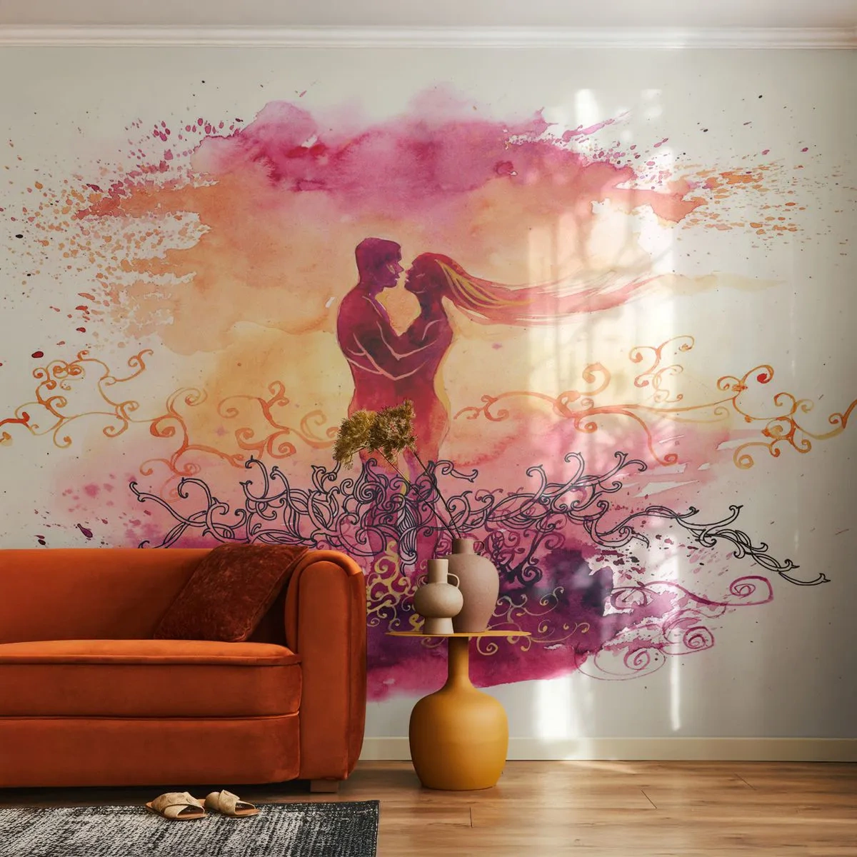 Papier Peint Photo Premium Sand - Un coeur! Je n'ai pas besoin de beaucoup… - Abstraction, Couple d'amoureux, Baiser - 300x210 cm